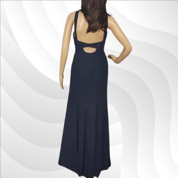 2/$50 Dessy Collection Midnight Crepe Halter X-Back Dress Size 14R | Elegant - Picture 4 of 7